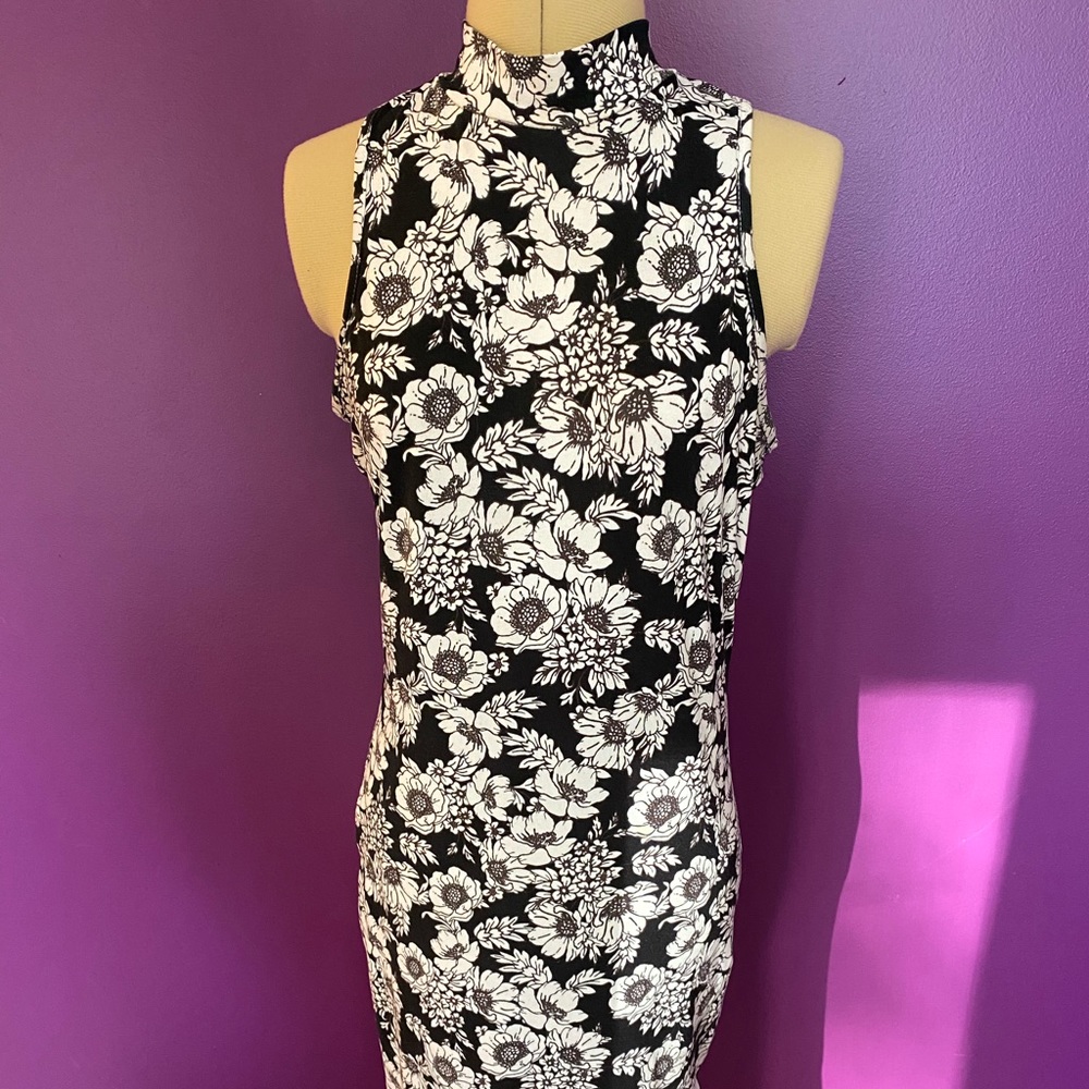 High neck racerback floral print dress with slit